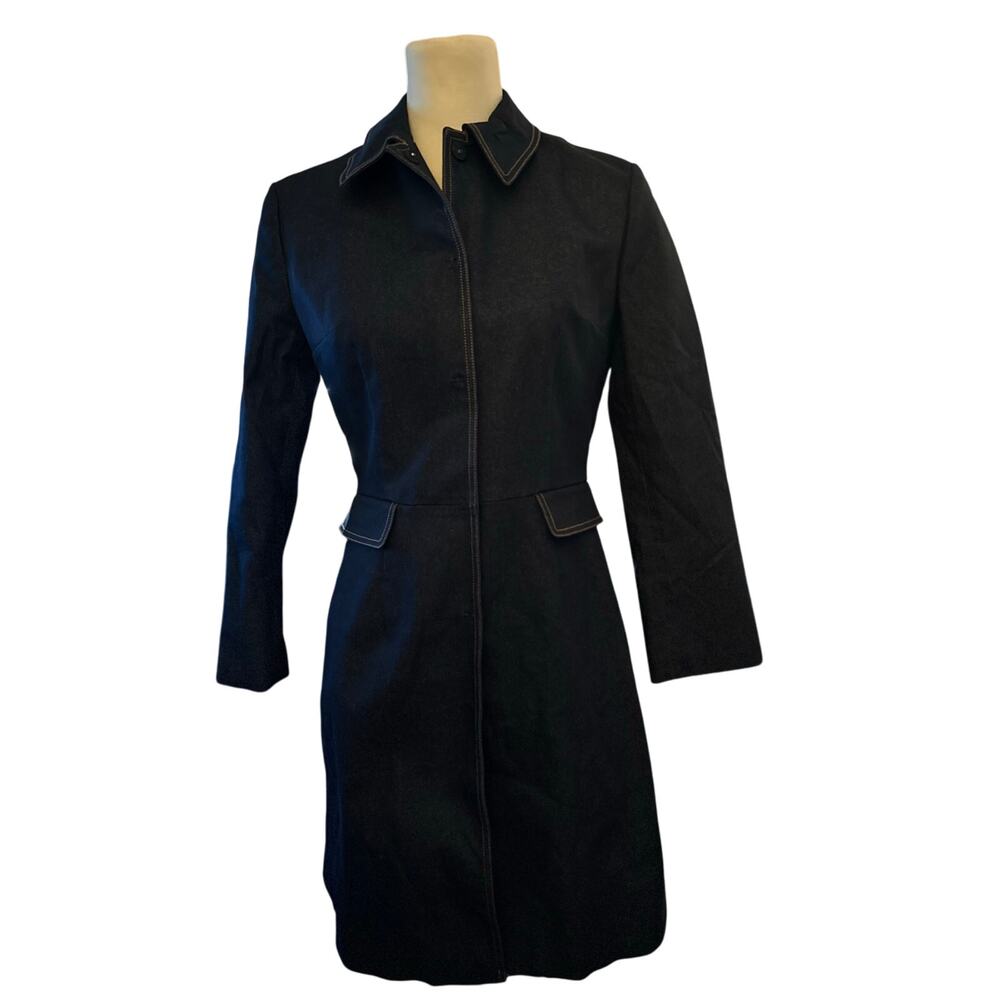 Tahari Contrast Stitch Tailored Denim Trench Coat Dress, Dark Indigo, Size 4